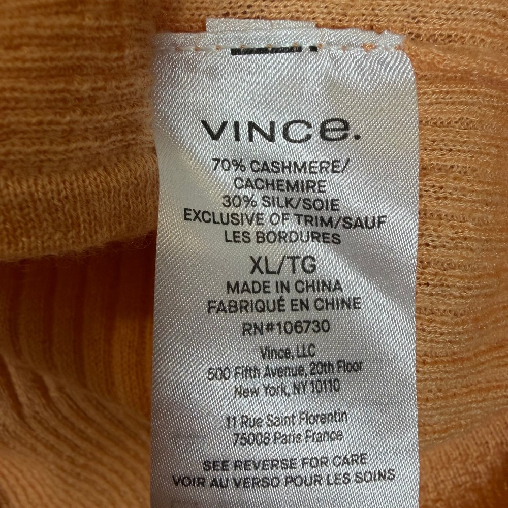 New Vince Cashmere Silk Ribbed Shrunken Button Cardigan Sweater Cantelope XL - Picture 8 of 14